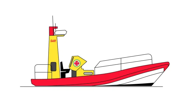 Illustration på Sjöräddningssällskapets 8-meters Gunnel Larson-klass