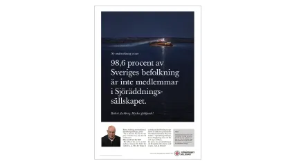 Annons där Robert Aschberg uttalar sig om Sjöräddningssällskapets medlemmar